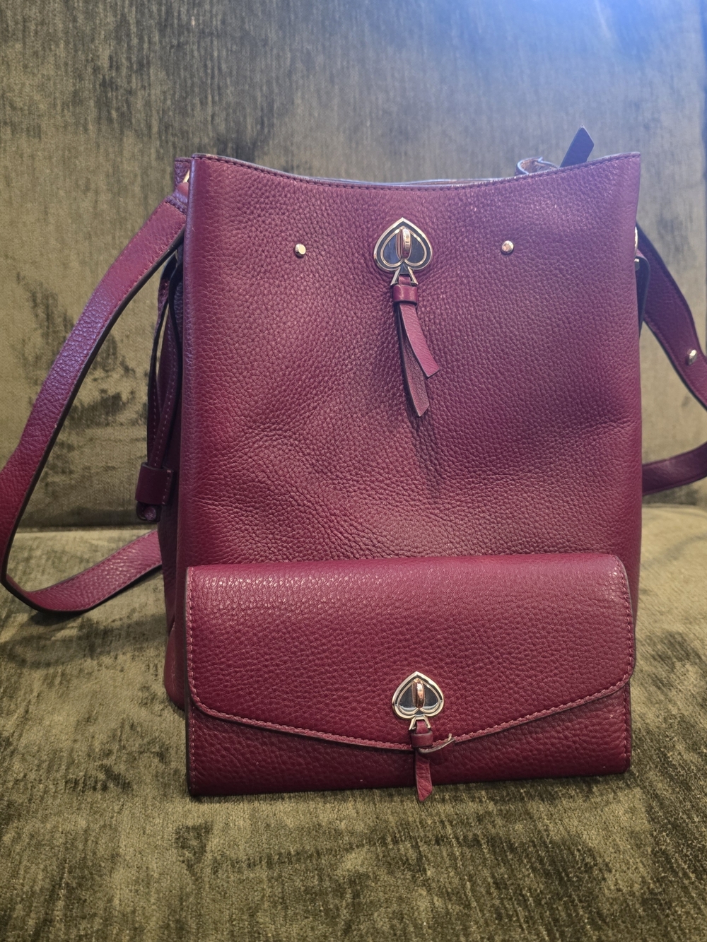 Kate Spade Marti Plum Pebbled Leather Shoulder Bag with Matching Wallet Set